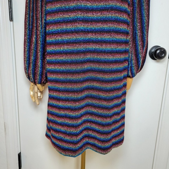 Anthropologie Eri + Ali Shimmer Stripe Long Sleeve Dress M Metallic Holiday - Picture 2 of 10
